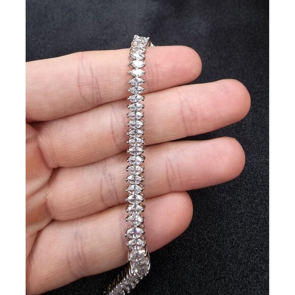 Marquise-Cut Cubic Zirconia Tennis Bracelet 925 Sterling Silver FAS Signed Elega - Picture 4 of 5